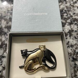 Liz Claiborne Black and Gold Panther Pin